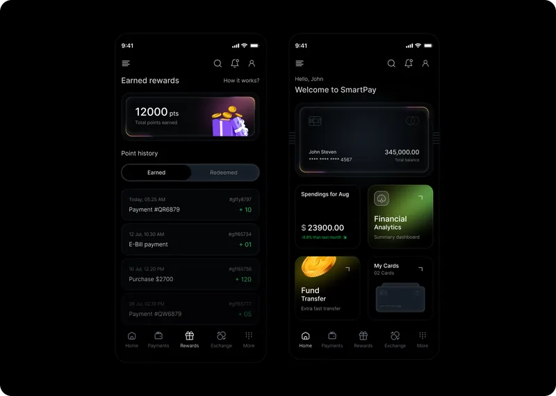 SmartPay rewards and wallet mobile app UI design