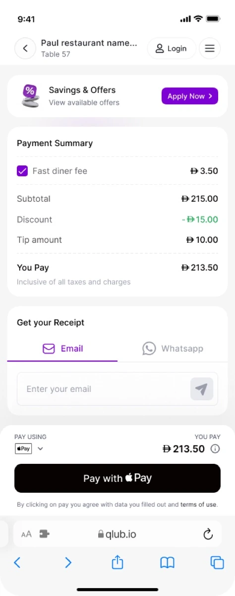 The redesigned checkout, with the bill ready to review, split and pay