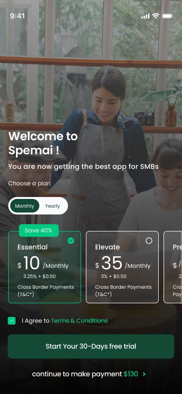 Welcome to Spemai: choosing a monthly or yearly plan and starting a 30-day free trial